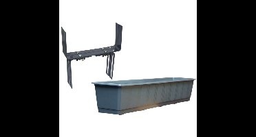 Kunststof plantenbak antraciet grijs rechthoekig 80 cm met 2 verstelbare balkon/muurbeugels