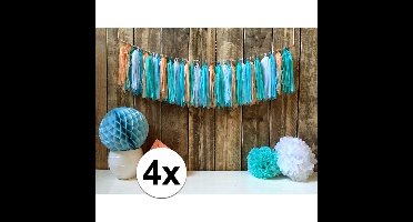 Kwast tassel slinger - 4x - 5 meter - pastel - 30 tassels - DIY - zelf in elkaar zetten - feest slin