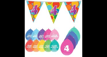 Leeftijd verjaardag thema 4 jaar pakket ballonnen/vlaggetjes
