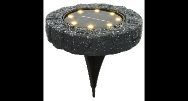 Lumineo Solar grond prikspot/tuinspot - LED - kunststeen - steengrijs - warm wit - 11 x 2 cm