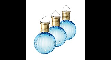 Lumineo tuin/buiten 10x stuks Led lampje/lampion solar verlichting blauw 11 x 8 cm