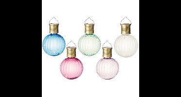 Lumineo tuin feestlampjes - solar - 5x stuks - gekleurd - 11 cm - aan haak