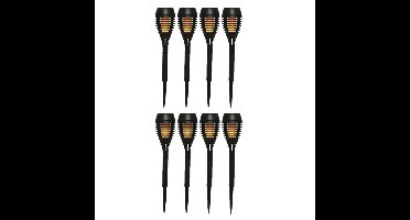 Lumineo Tuinfakkels - 8x stuks - Solar licht - vlameffect - 27 cm - zonne-energie - Prikspots