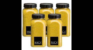 Mica Decorations decoratie zand - 5x - 650ml - geel - hobby zandkorrels - sierzand