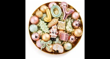 Mica Decorations Kerstversiering set - 26-delig - pastel kleuren - JOY - kunststof