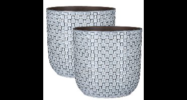Mica Decorations Plantenpot - 2x - keramiek - blauw - 21 x 20 cm