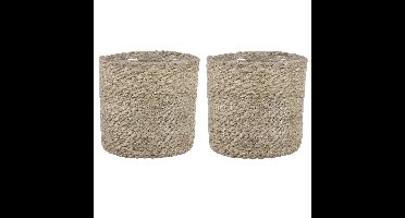 Mica Decorations Plantenpot - 2x stuks - rotan - bruin - plantenmand - 14x14cm