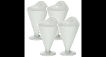 Mini friezakken op voet - 4x st - wit - 6 x 10 cm - porselein - patatzakken - patat serveren