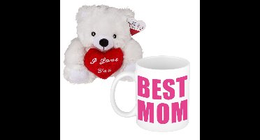 Moederdagcadeau - knuffelbeer en koffiemok - best mom - cadeau - mokken