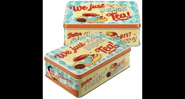 Nostalgic Art?Bewaarblik/koektrommel - 2x - Tea & Cookies Together - Metaal?- 23 x 16 x 7 cm - 2,5 l