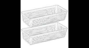 Organizer/opbergmandje - 2x - kunststof - transparant - 1.9L - 26 x 11 x 6 cm