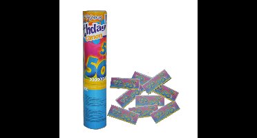 Party popper/confetti shooter - verjaardag 50 jaar - papier - multi kleuren - 20 cm