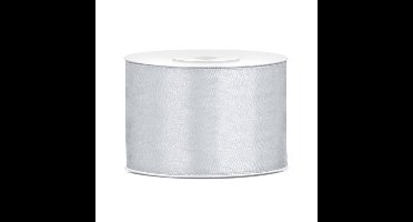 Partydeco Cadeaulint - zilver - 5 cm x 25 meter - satijn - sierlint - inpakken - decoratie