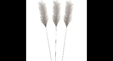 Pluimgras losse steel/tak - 3x - zilvergrijs - 104 cm - Decoratie kunst pluimen
