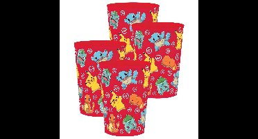 Pok?mon thema drinkbeker - 4x - rood - kunststof - 250 ml - onbreekbaar - kinder bekers