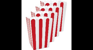 Popcorn/snoep bakjes - 12x - rood gestreept - karton - 7 x 7 x 12 cm - feest uitdeel bakjes