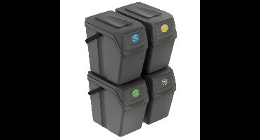 Prosperplast Afvalscheidingprullenbakken - 4x 25L - grijs - prullenbak