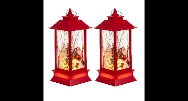 Ruhhy Kerstlantaarn - 2x - rood - 12 x 5 cm - kunststof - LED licht - lantaarn