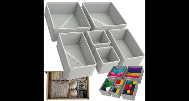 Ruhhy opbergmanden - 6x stuks - 3 formaten - grijs - ondergoed en sokken - ladekast organizer