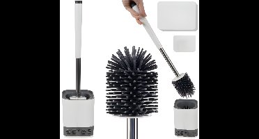 Ruhhy toiletborstel - wit/grijs - siliconen - H43 cm - met houder - siliconen wc/toiletborstel