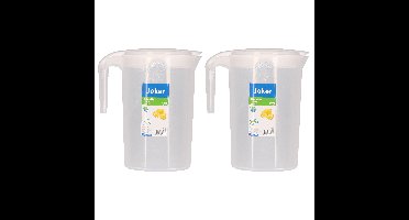 Schenkkan/waterkan - 2x - wit - 1750 ML - kunststof - 10 x 20 x 22 cm