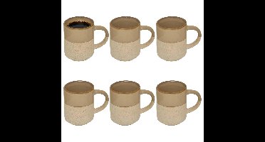 Secret de Gourmet koffie kopjes - Cairo - 6x stuks - taupe/beige - 200 ml - mokken - keramiek