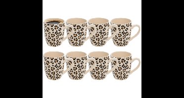 Secret de Gourmet koffie kopjes - Leopard - 8x stuks - panterprint/beige - 330 ml - mokken