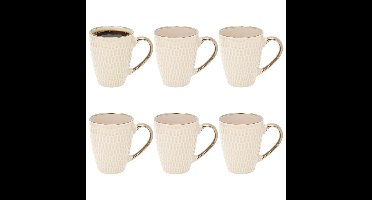 Secret de Gourmet koffie kopjes - Nature - 6x stuks - beige - 350 ml - mokken - aardewerk