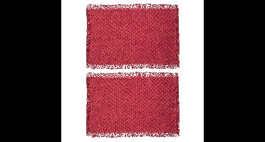 Secret de Gourmet placemats Kenya - 6x - donkerrood - 45 x 30 cm - katoen - met franjes