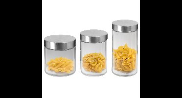 Secret de Gourmet - Set van 8x keuken voorraadpotten - glas - RVS deksel - 3 formaten