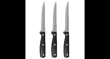 Secret de Gourmet snijmes/keukenmes Essential - 3x stuks - RVS - zwart - 28 cm