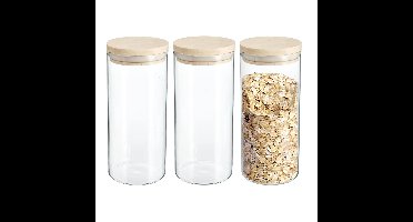 Secret de Gourmet Voorraadbus - 3x stuks - voorraadpot - 1300 ml - glas met houten deksel
