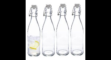 Secret de Gourmet weckfles - 4x - glas - transparant - beugel sluiting luchtdicht - 1 liter - sappen