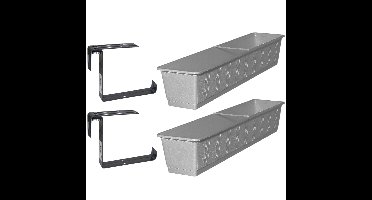 Set van 2 kunststof plantenbakken grijs rechthoekig 80 cm met 4 verstelbare railing beugels