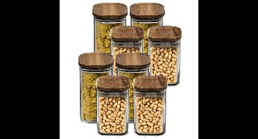 Set van 8x keuken voorraadbussen/potten glas 0.9 en 1.6 Liter inhoud
