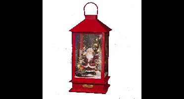 Snowglobe/sneeuw lantaarn - kerstman - rood - 19 x 19 x 38 cm - met licht en muziek