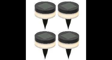 Solar led prikspots - 4x st - rond - zwart - d9 cm - tuinpad verlichting - tuinlampen zonne-energie