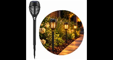 Solar tuinlamp fakkels/toortsen - met vlam effect - zwart - 48 cm