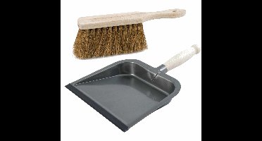 Sorex Stoffer en blik set - van zilver metaal - en kokosvezel - voor binnen en buiten