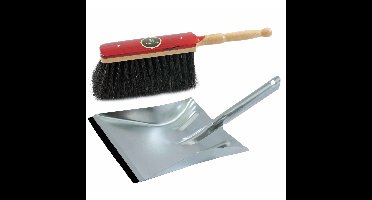 Sorex Stoffer en blik set - zilver/rood - van verzinkt metaal - inclusief lip - voor binnen