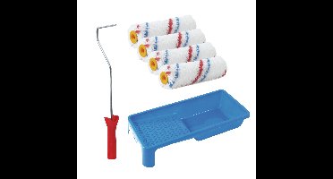 Sorex Verfrollers schilderen set - beugel en verfbak - 4x anti spat vacht verfrollers - 10 cm