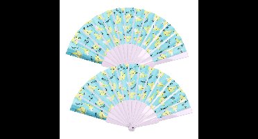 Spaanse hand waaier - 2x - Bananen print - 23 cm - kunststof - Fruit thema