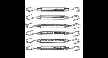 Spanschroeven/draadspanner met haak/haak - 6x - 8cm - verzinkt zamak - 100kg - M10 schroefdraad