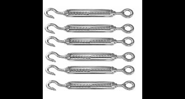 Spanschroeven/draadspanner met haak/oog - 6x - 8cm - verzinkt zamak - 100kg - M10 schroefdraad