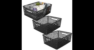 Storage Solutions Kast Opbergmand - 3x - van kunststof - zwart - 29 x 35 x 13 cm - 11 liter inhoud