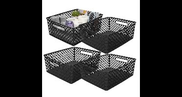 Storage Solutions Kast Opbergmand - 4x - van kunststof - zwart - 29 x 35 x 13 cm - 11 liter inhoud