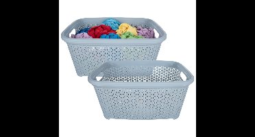 Storage Solutions wasmand - 2x - 35 liter - blauw - 54 x 37 x 26 cm - Kunststof - Draagmand