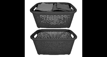 Storage Solutions wasmand - 2x - 35 liter - donkergrijs - 54 x 37 x 26 cm - Kunststof - Draagmand