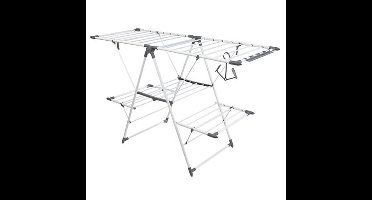 Storage Solutions Wasrek / droogrek - zilver - metaal - 156 x 61 x 96 cm - staand en inklapbaar