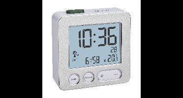 TFA wekker/reiswekker - digitaal - alarmklok - zilver - 7 cm - kunststof - zendergestuurd
